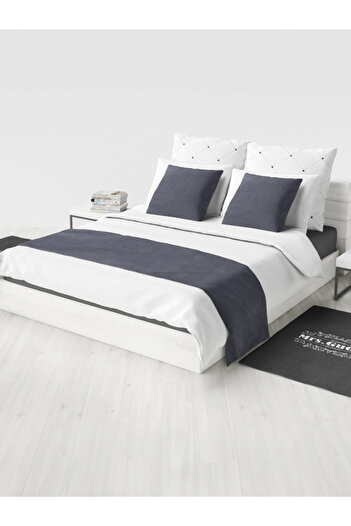Mrs.Gugar Anthracite Single Bed Runner and Throw Pillow Cover Set