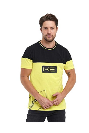Adams Black Yellow Color Printed Men's Short Sleeve Crew Neck T-shirt