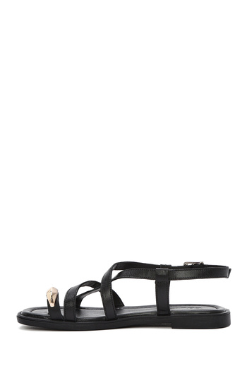 Derimod Women's Black Ankle Buckle Genuine Leather Sandals 25Sfd362918