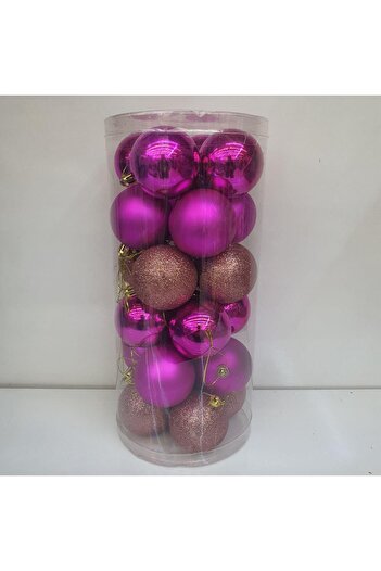 Bravo New Year Ornaments - HangabLe and FuchSia 6 cm BaLL, Set of 24 Christmas Tree Ornaments