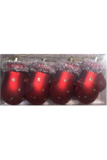 Bravo 8 Cm Red ChristmAs OrnAment - ChristmAs Tree Gloves 4-piece DecorAtion Set