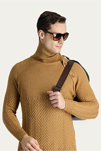 Kiğılı Μάλλινο πλεκτό πουλόβερ με ζιβάγκο Slim Fit Slim Fit με σχέδιο