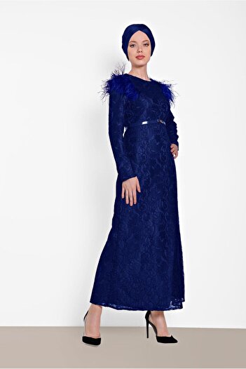 Alvina Lace Dress with Feather Shoulder 4464