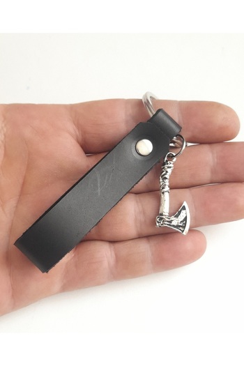 AB Takı Axe Symbol Fashion Black Real Leather Keychain