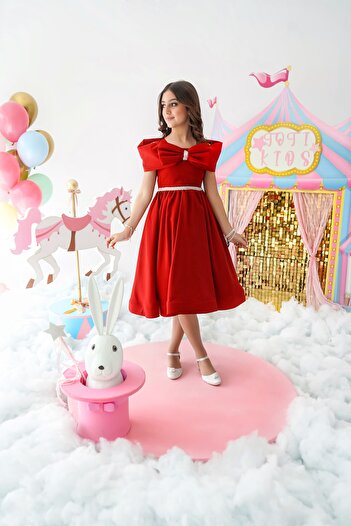 Totikids Red Off-the-Shoulder Princess Dress - 996