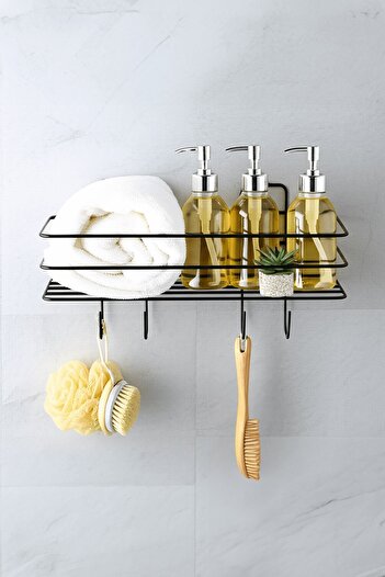 Sas Haus Black Adhesive Bathroom Shelf Kitchen Shelf Multipurpose Hanging Organizer Organizer Stainless Shampoo Holder