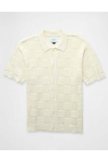AMERICAN EAGLE AE Weekend Checkerboard Button-Up Sweater Polo Shirt