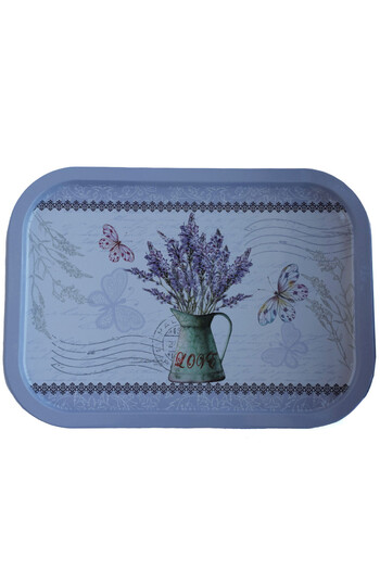 PUFO Lavender bouquet metal tray plate for serving dessert, cakes, appetizers, 40 x 29 cm