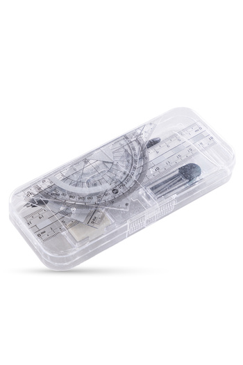 Eazy Kids 7 - Piece Geometry Set in Clear Plastic Case – Ruler, Protractor, Compass, Eraser