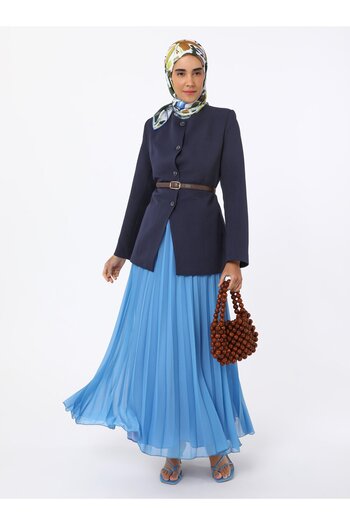 Refka Chiffon Pleated Skirt - Blue - Refka