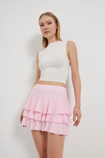 Arma Life Women's Layered Basic Flexible Tight Pink Mini Flared Skirt
