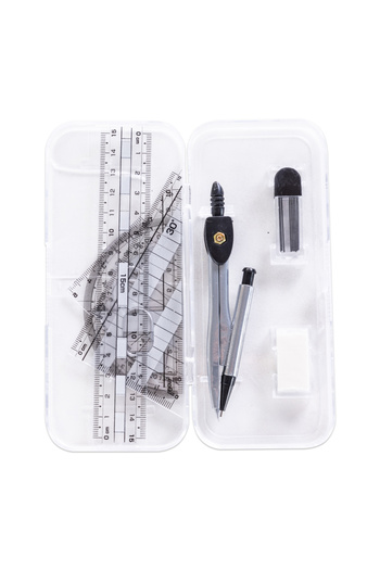Eazy Kids 7 - Piece Geometry Set in Clear Plastic Case – Ruler, Protractor, Compass, Eraser
