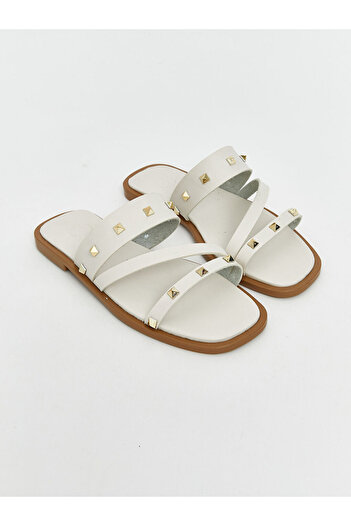 LC Waikiki Beige Leather Look Women's Slippers
