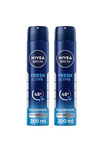 NIVEA مزيل عرق بخاخ مضاد للبكتيريا من مين فريش أكتيف للرجال، فعال لمدة 48 ساعة، 200 مل، عبوة من قطعتين