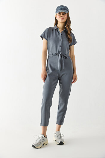 VENA Short Sleeve Jumpsuit(Cupro) - Anthracite