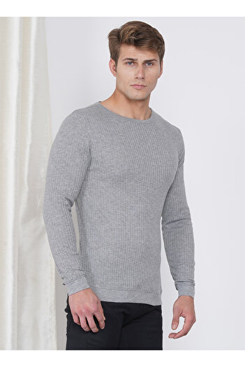 LAUREN SMITH Men’s Drop Needle Ribbed Texture T-Shirt – Full Sleeve Casual Style with Boat Neck