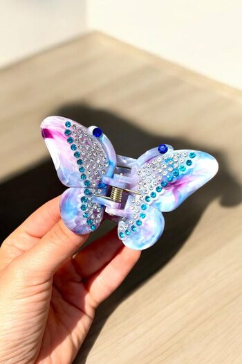 TAKIŞTIR Lilac Color Butterfly Figured Stone Detailed Bone Peg Buckle