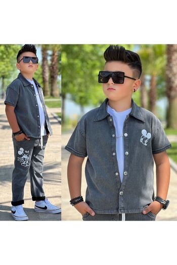 yns coolstar New Season Mcky Printed Shirt-T-Shirt and Trousers Unisex Model 3-Piece Set