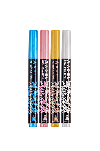Adel Metallic Marker Set of 4, Vibrant Colors, 4.6 mm Thick Tip, Ideal for Multi-Surface Use