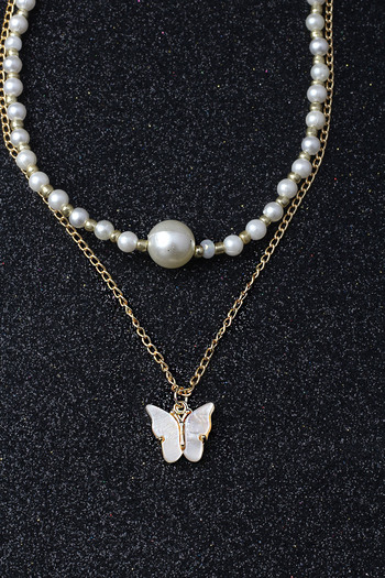 BY BARUN SİLVER Pearl White Butterfly Chain Beaded Fimo Necklace