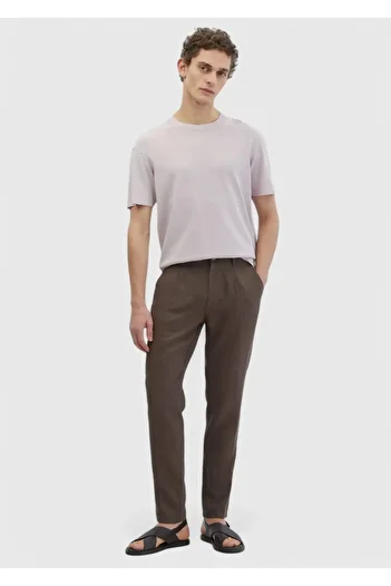 Ramsey Mink Plain Woven Jogging Fit Casual 100% Linen Trousers