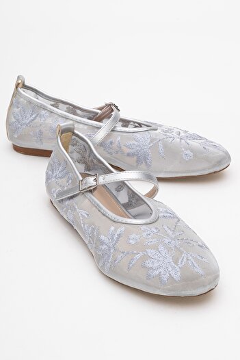 LuviShoes Juny Gray Mesh Flower Embroidered Women's Ballerina Shoes