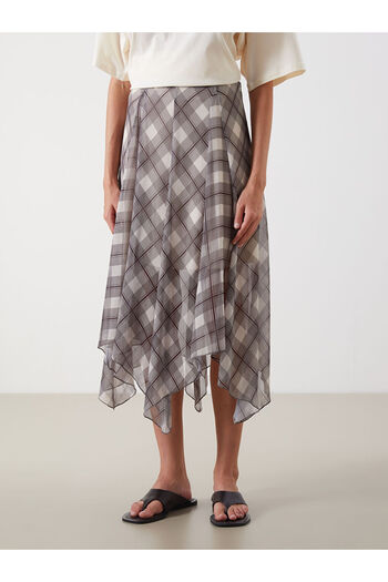 LC Waikiki Beige Plaid A-Line Skirt with Zipper at the Waist
