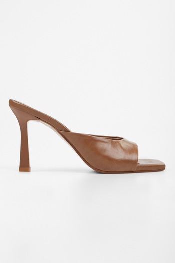 Shoeberry Women's Noir Caramel Skin Heeled Slippers