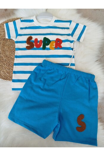 renkli diyar Boy's bottom top set short sleeve t-shirt and shorts double set kindergarten primary school daily