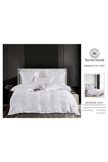 Sonia-home 6-piece satin cotton bedding set – Sonia Home Damasc Silver Frost