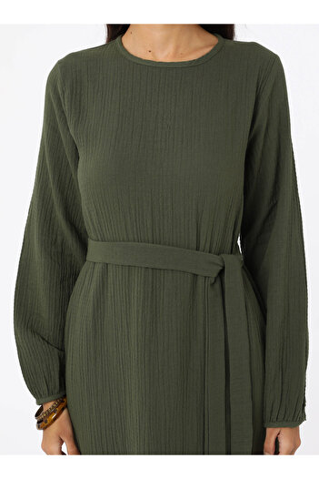 Benin Cotton Muslin Hijab Dress with Flywheel Detail - Khaki - Benin