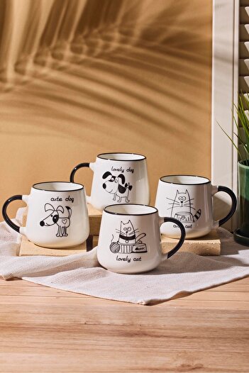 Perotti Cats 4-Piece Porcelain New Bone China 430 ml Mug Set Mug