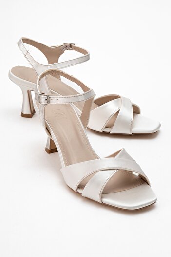 LuviShoes Melin Satin Cross Strap Women's Heeled Shoes