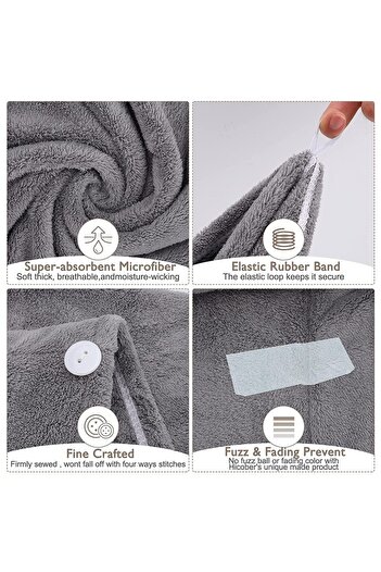 Choice1 1pcs Grey Microfiber Hair Towel, Hair Turbans for Wet Hair, Drying Hair Wrap Towels for Curly Hair W