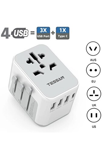 Choice Universal plug 633FC-GR TESSAN Universal Travel Adapter Worldwide with USB & Type C, International P