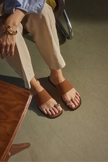 Seniorah Γυναικείες παντόφλες Tan Suede Flip Flops