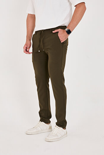 BROCARD Men's Jogger Slimfit Waist Half Elastic Khaki Fabric Trousers