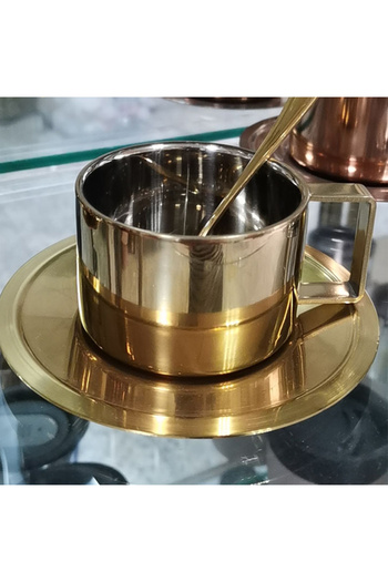 Choice 200ml Coffee cup 200M304L Stainless Steel Coffee Cup Double Layer Milk Cup and Saucer Set with Cup a