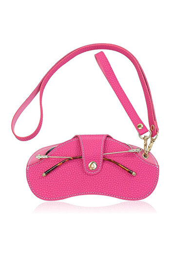 Choice1 pink PU Leather Handmade Glasses Bag Sunglasses Case Portable Myopia Protector Simple Hanging Neck W