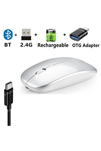 Choice Charge-Silver OTG Wireless Mouse Slim Bluetooth-compatible 2.4G Computer Mice Portable Rechargeable/