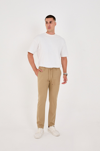 BROCARD Men's Jogger Slimfit Waist Half Elastic Mink Fabric Trousers