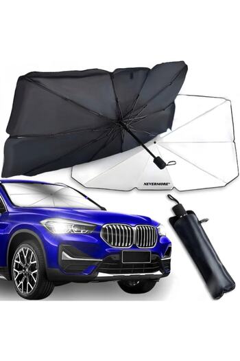 xpress sales Foldable Car Windshield Sunshade Umbrella, NEVERMORE, UV Resistant, 130 x 79 cm, Black