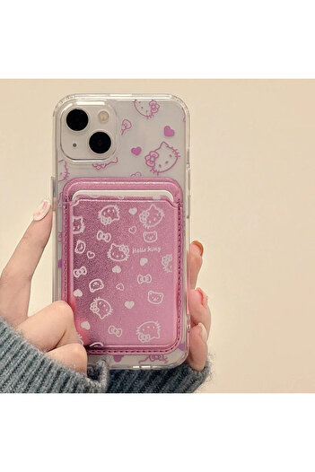 Miniso For iPhone 13 With Card Holder Cute Sanrio Hello Kitty Magnetic Wallet Holder Magsafe Wireless Charg