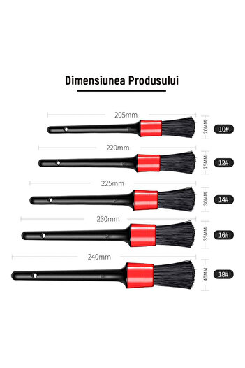 OEM Set of 5 car cleaning brushes, premium, Plastic, Black/Red
