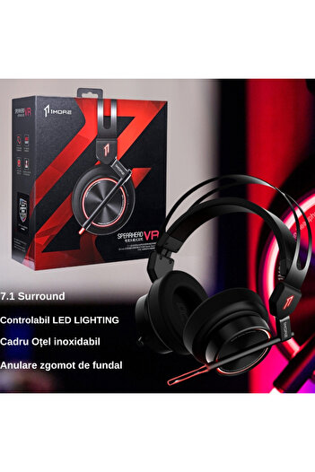 1MORE Căști de gaming Spearhead VR, surround stereo 7.1, anulare zgomot, lumini LED, pentru PC, PS4, Xbox