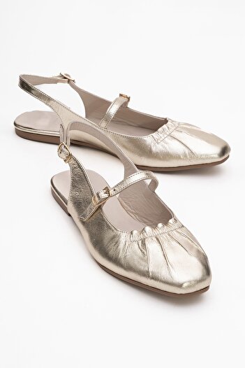 LuviShoes Britney Gold Genuine Leather Closed-Front Women's Sandals