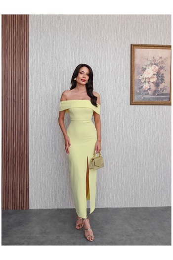 ESRAHELVACI Yellow Low-Cut Slit Dress