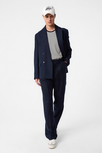 Antioch Navy Blue Relax Fit Linen Blended Men's Blazer Jacket