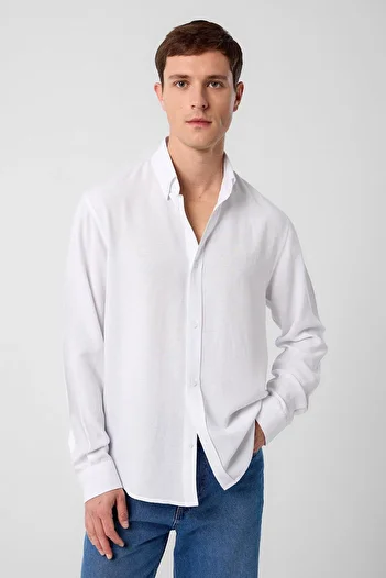 Antioch White Linen Blend Collar Buttoned Men's Shirt