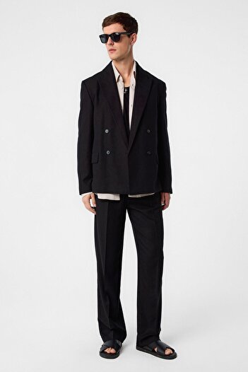 Antioch Black Relax Fit Linen Blended Men's Blazer Jacket